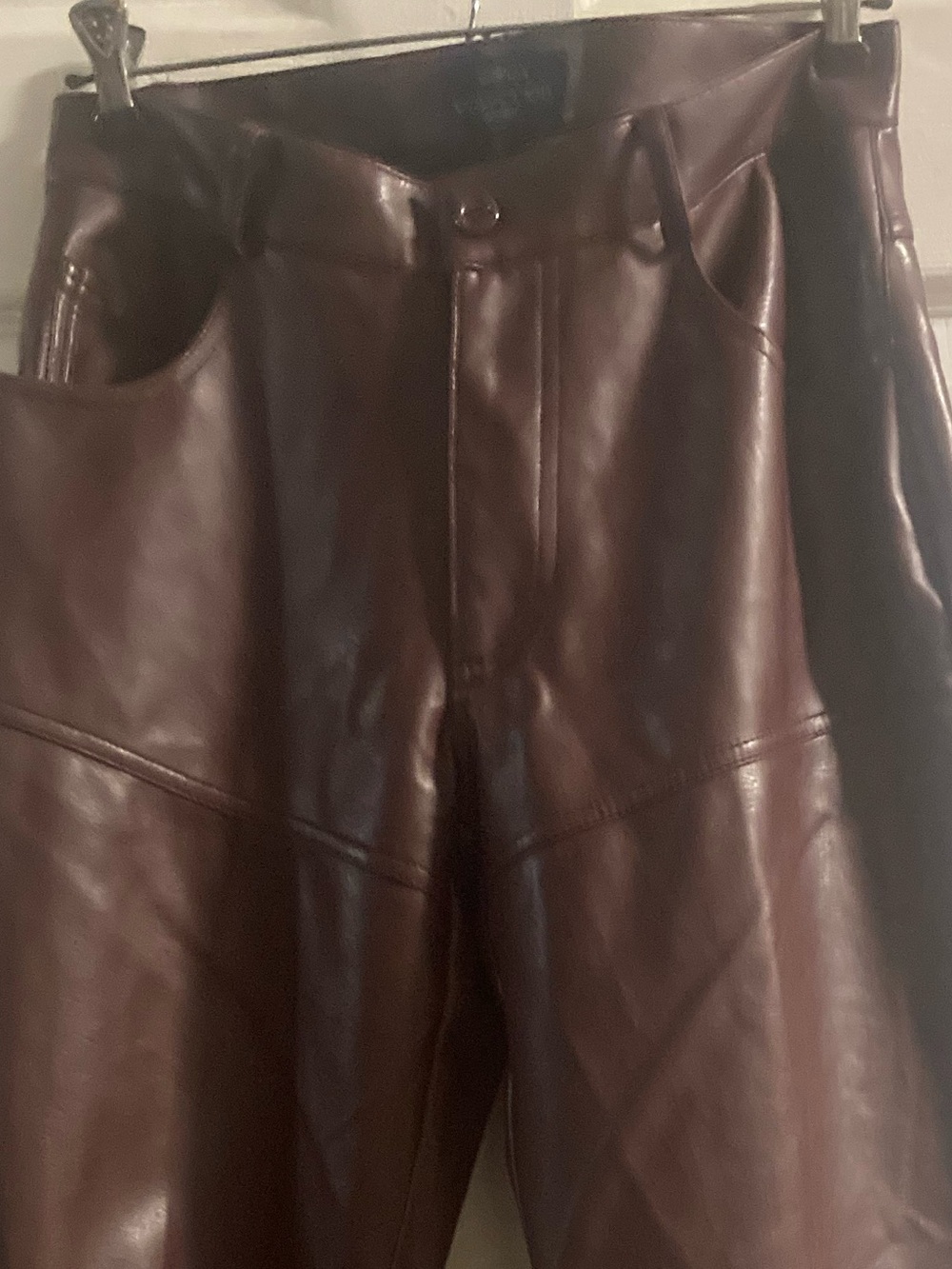 Erika Maroon Faux Leather Pants with Branded Tag